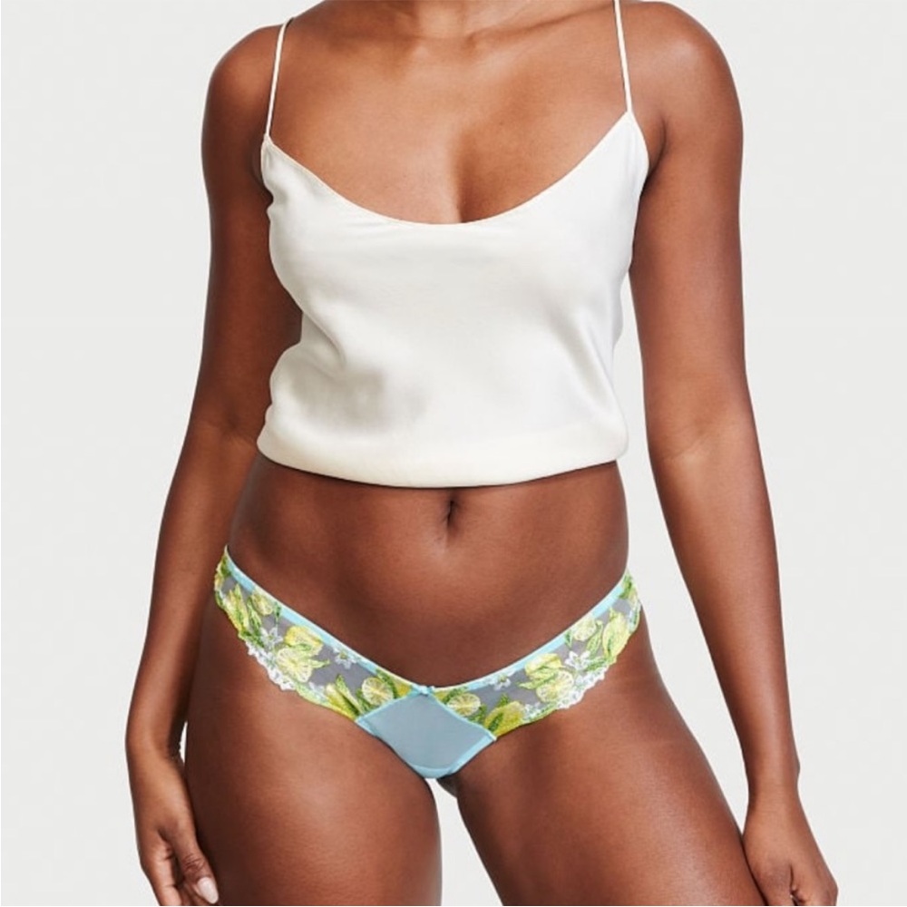 NWT Victoria's Secret Dream Angels Breaker Blue Lemon Embroidery Panty M